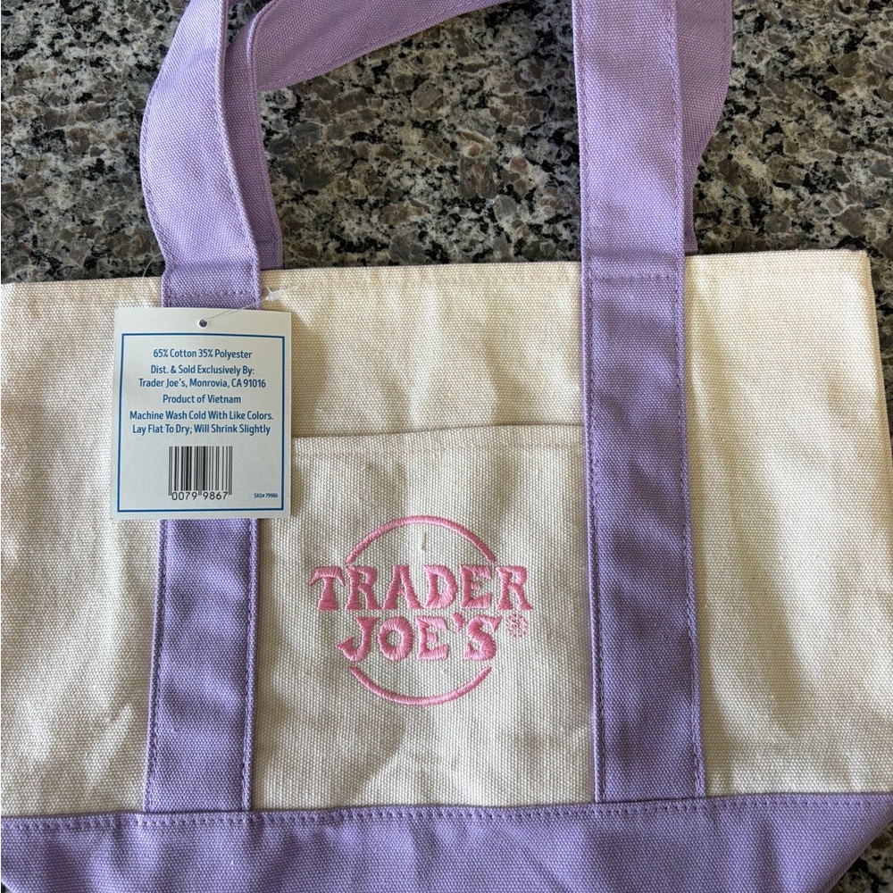 NWT Trader Joe's Mini Pastel Canvas Tote Bag - Lavender - Picture 2 of 2